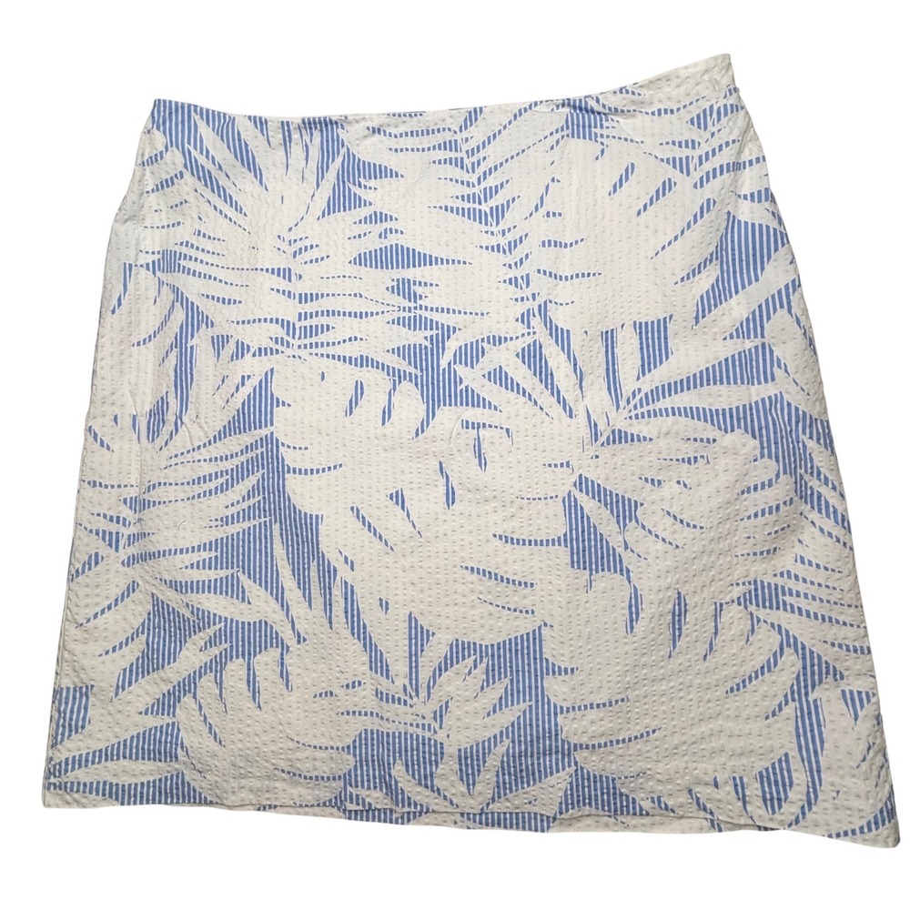 Talbots Blue White Seersucker Tropical Palm Leaf A-Line Skirt Womens 10